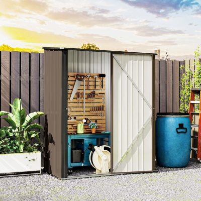Outsunny Metal Storage Shed Brown 5.3ft x 3.1ft