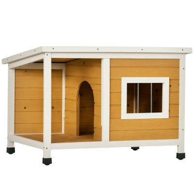 PawHut Cuib pentru câine la exterior casă pentru câine interioară din lemn cu acoperiș deschizător și fereastră 85,5L x 62l x 60H cm portocaliu
