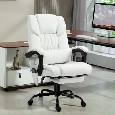 Vinsetto Cadeira de Escritório com Massagem de 6 Pontos Encosto Alto Reclinável Apoio para Pés e Controlo Remoto 66x75x112-122 cm Branco
