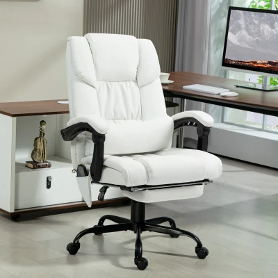Vinsetto Cadeira de Escritório com Massagem de 6 Pontos Encosto Alto Reclinável Apoio para Pés e Controlo Remoto 66x75x112-122 cm Branco