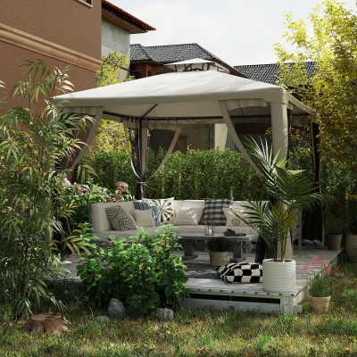 Outsunny Tuinpaviljoen 3x3, Tuin Paviljoen met Dubbel Dak, UV Bescherming voor Familie, Grauw