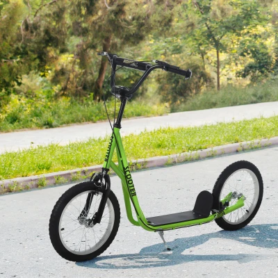 HOMCOM Trotineta copii Scooter Tretroller Cityroller Kickscooter cu înălțime reglabilă Kickboard cu anvelope gonflabile și frână de mână Trotineta copii Pliabilă de la 5 ani 16 inch Verde 139 x 58 x 90-96 cm