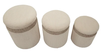 Set 3 Pufuri Crem Cu Spațiu De Depozitare, Ø 40,5 X 49,5 Cm, 35 X 42 Cm, 31 X 38 Cm