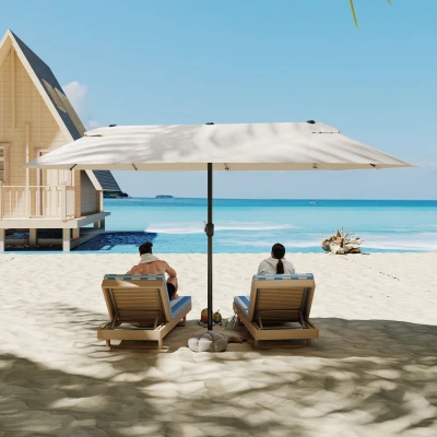 Outsunny XXL Parasol met Handzwengel weerbestendig 455 cm x 270 cm x 240 cm Staal Polyester Beige