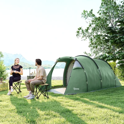 Outsunny Tent voor 3-4 personen 190T tunneltent kampeertent glasvezel donkergroen