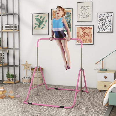 HOMCOM Barra de Gimnasia Artística Plegable Altura Ajustable Equipo de Gimnasia para Entrenamiento en Casa Rosa