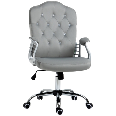Vinsetto Velvet Work Chair Diamante Back Grey