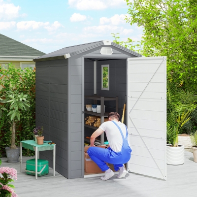 Outsunny Aluminium Shed 4.4x6.2ft with Foundation Grey