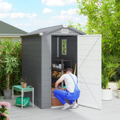 Outsunny Aluminium Shed 4.4x6.2ft with Foundation Grey