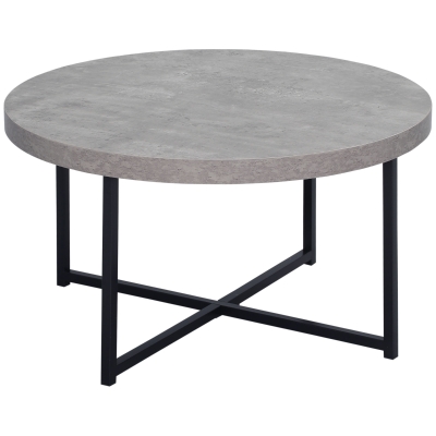 HOMCOM Mesa de Centro Redonda de Efeito Betão Encerado em Madeira e Metal Ø 80x45 cm Estrutura Cruzada