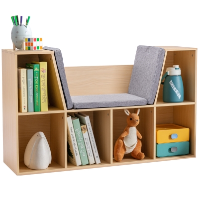 HOMCOM 2 în 1 Raft pentru copii Raft + Scaun inclus Pernă 103 cm × 30 cm × 62 cm Alb + Gri