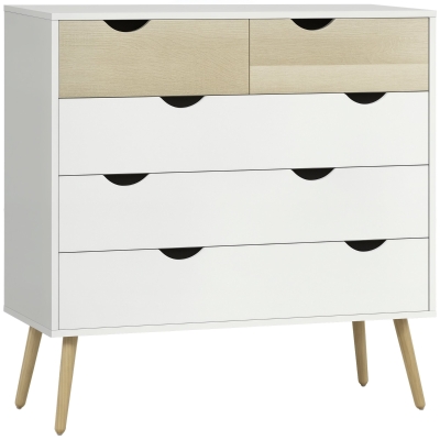 HOMCOM Comodă 5 sertare design scandinav mobilier depozitare cameră placă particule 99 x 39 x 101 cm alb aspect stejar deschis