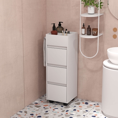 HOMCOM Móvel de Armazenamento para Banheiro com 4 Compartimentos 3 Gavetas e Suporte para Toalhas 35x30x90 cm Branco
