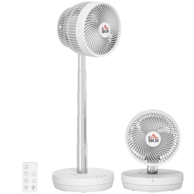 HOMCOM Ventilator de birou cu telecomandă și baterie reincarcabilă, alimentat prin USB, inclinație și înălțime reglabile, alb