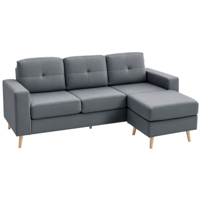 Canapea dreapta 3 locuri și taburet modular cu brațe design scandinav 193 x 136 x 85 cm gri antracit