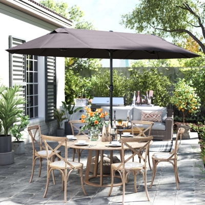 Outsunny Dubbele Parasol Tuinparasol Marktparasol Terrasparasol met Handkruk Grijs Ovaal 460 x 270 x 240 cm
