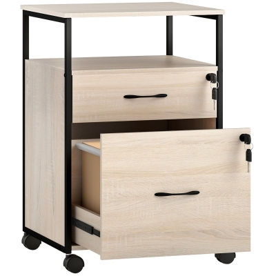 Vinsetto Büro-Aktenschrank Schreibtisch-Aktenschrank mit 2 Schubladen und Rädern für Brief A4 44x40x66,5 cm Naturholz