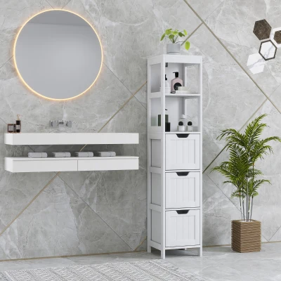 HOMCOM Dulap de baie, 2 rafturi, 3 sertare, material rezistent la apă, Alb