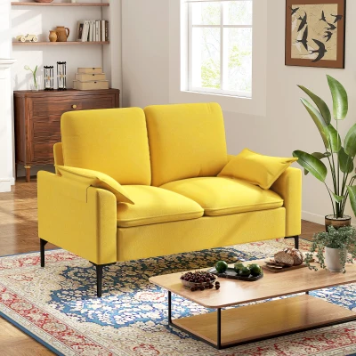 HOMCOM Divano 2 Posti con Cuscini e Rivestimento Spugna Giallo