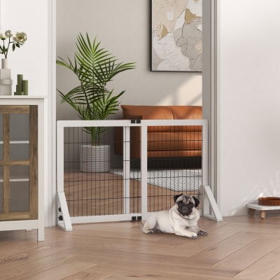 Pawhut Barreira de Segurança para Cães Barreira de Proteção com 2 Painéis Largura Ajustável 63-106 cm em Pinho Aço Branco