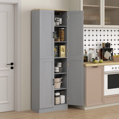 HOMCOM Armário de Cozinha com 4 Portas e Prateleiras Ajustáveis Anti-Tombo 60x30x171 cm Cinzento