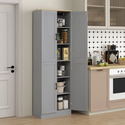 HOMCOM Armário de Cozinha com 4 Portas e Prateleiras Ajustáveis Anti-Tombo 60x30x171 cm Cinzento