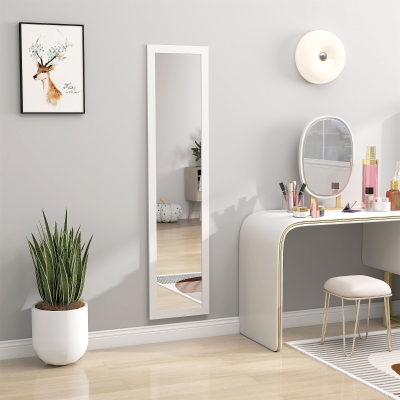 HOMCOM Espelho de Pé para Pendurar Na Parede ou em Pé Retangular com Moldura de Madeira para Sala Quarto 37x155 cm Branco
