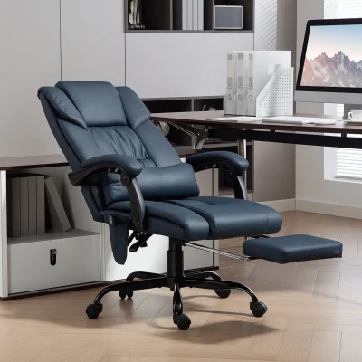 Vinsetto Fauteuil Bureau Massant Réglable avec Repose-Pied Bleu