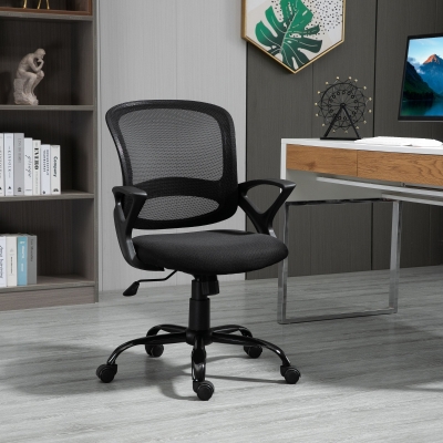 Vinsetto Cadeira de Oficina Ergonômica Basculante com Altura Ajustável Assento Giratório 360° Suporte e Lombar Malha Transpirável 61x61x89-99cm Preto
