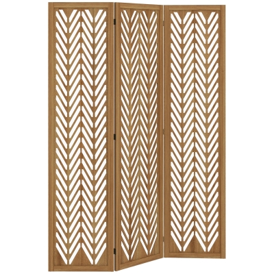 HOMCOM Paravent din lemn cu modele perforate, divizor de cameră interior pliabil cu 3 panouri din lemn 120 x 170 cm natural