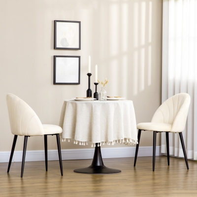 HOMCOM Conjunto de 2 Cadeiras de Veludo Creme Pés de Metal Preto 52x54x79 cm