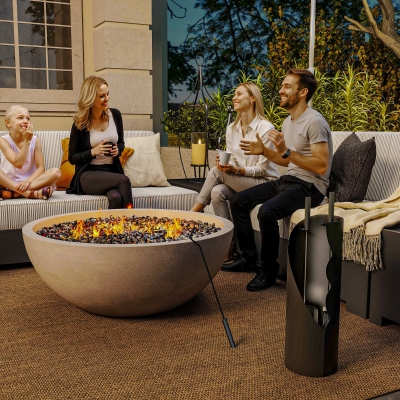 Outsunny Conjunto de herramientas de chimenea 4 piezas con escoba, pala, atizador y soporte, en metal 20 x 20 x 65 cm, negro