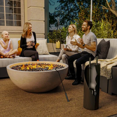 Outsunny Conjunto de herramientas de chimenea 4 piezas con escoba, pala, atizador y soporte, en metal 20 x 20 x 65 cm, negro
