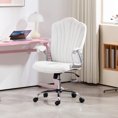 HOMCOM Cadeira de Escritório com Encosto Alto Cadeira para Secretária com Altura Ajustável Função Inclinável 61x62x106-116 cm Branco