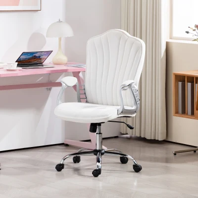 HOMCOM Cadeira de Escritório com Encosto Alto Cadeira para Secretária com Altura Ajustável Função Inclinável 61x62x106-116 cm Branco