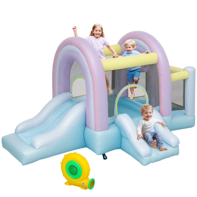 AIYAPLAY Hüpfburg, Piscină cu Bile, 2 Tobogane, Țesătură Oxford, Rezistent la UV, Blower, Colorat