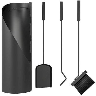Outsunny Conjunto de herramientas de chimenea 4 piezas con escoba, pala, atizador y soporte, en metal 20 x 20 x 65 cm, negro