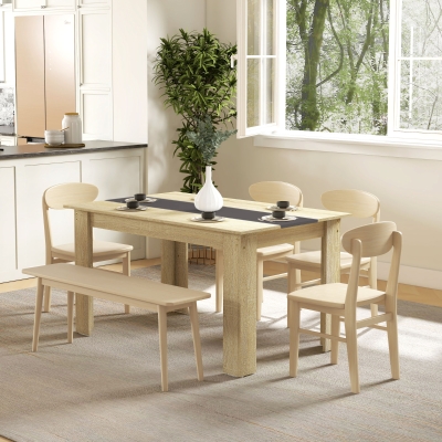 HOMCOM Mesa de Jantar para 6 Pessoas em Madeira Aspecto Natural e Preto 140x90x75 cm