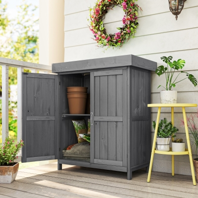 Outsunny Armoire Jardin Bois Sapin 74x43x88cm Toit Bitumé
