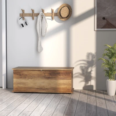 HOMCOM Baú de Armazenamento Banco de Armazenamento com Tampa Dobrável e Dobradiças de Segurança 100x40x40 cm Marrom