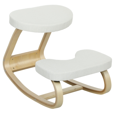 HOMCOM Chaise Ergonomique Bois Bascule Crème Bureau