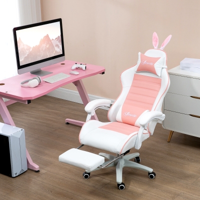 Vinsetto Cadeira Gaming Giratória de Couro PU com Altura Ajustável Inclinável 135° Apoio para a Cabeça 65x63x136-142 cm Rosa e Preto