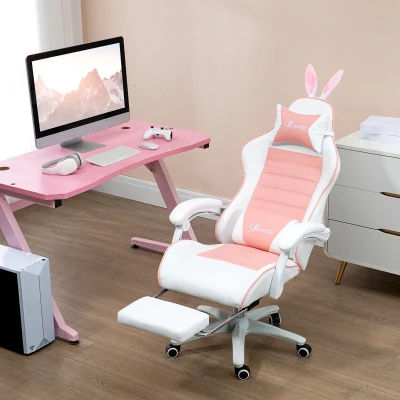 Vinsetto Cadeira Gaming Giratória de Couro PU com Altura Ajustável Inclinável 135° Apoio para a Cabeça 65x63x136-142 cm Rosa e Preto