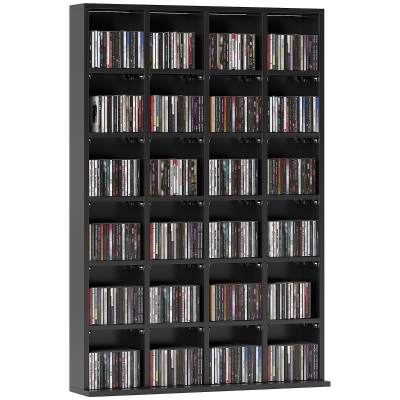 HOMCOM Mobilier de depozitare multimedia 480 CD/312 DVD - bibliotecă din lemn cu rafturi reglabile, 89 x 130,5 cm, negru