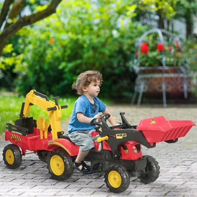HOMCOM trapauto graafmachine trapgraafmachine met voorlader voor 3-6 jaar kinderen rood