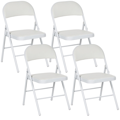HOMCOM Set de 4 scaune pliante, scaune portabile de birou, picioare din metal, faltstuhl pentru birou, recepție, sala de așteptare, piele ecologică, alb