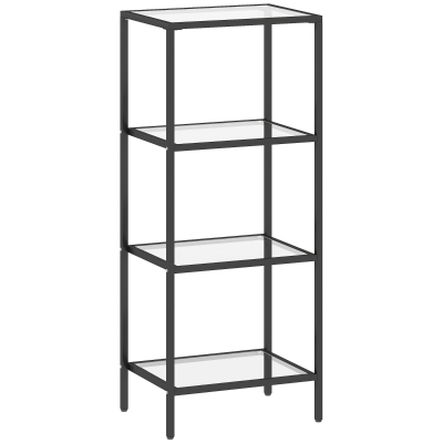 HOMCOM 4-Tier Glass Shelving Unit Vertical Storage Black