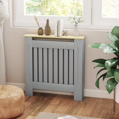 HOMCOM Cubier pentru Radiator din MDF pentru Living Dormitor Hol 78x19x83 cm Gri și Stejar