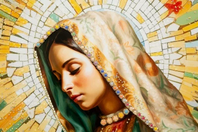 Pictură pe pânză lăcuită Madonna -a- cu ramă cm 72x4x100