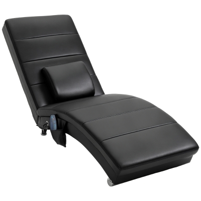 HOMCOM Relaxliege cu funcție de masaj, fotoliu de lounge ergonomic cu spătar înalt, cu funcție de masaj și pernă cu design Zero-G, fotoliu de lounge din piele ecologică, metal, spumă, negru, 58 x 163 x 87 cm